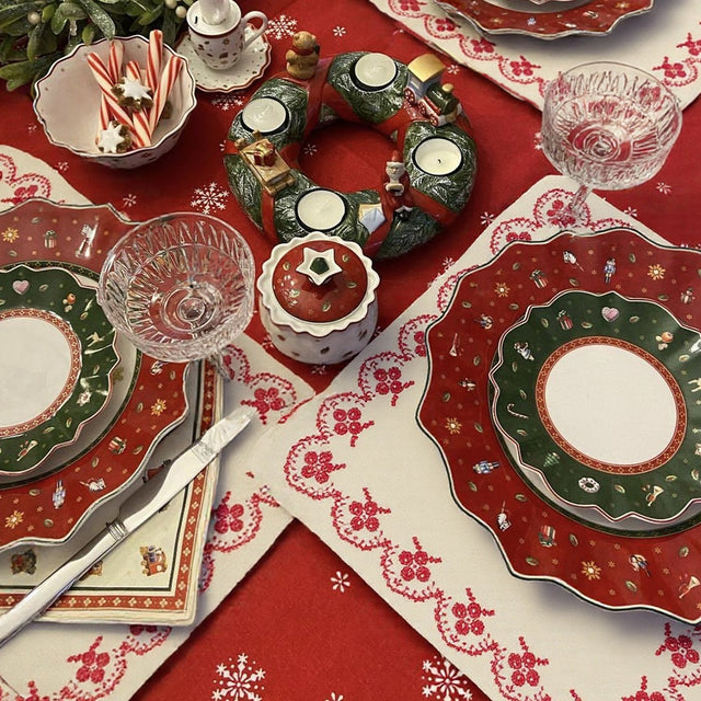 vintage floral embroidered cotton table linens placemats on dinning table