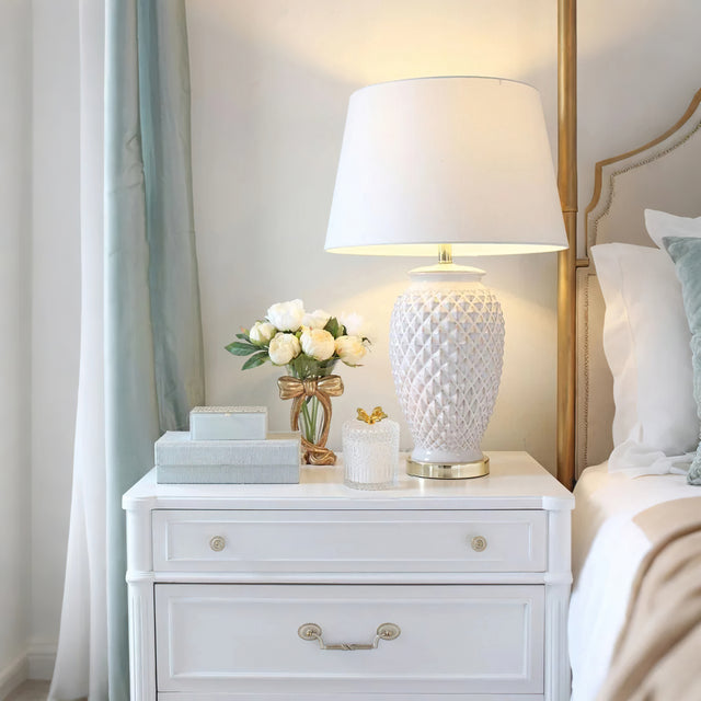 vintage glass food storage jar with lid on the bedside table