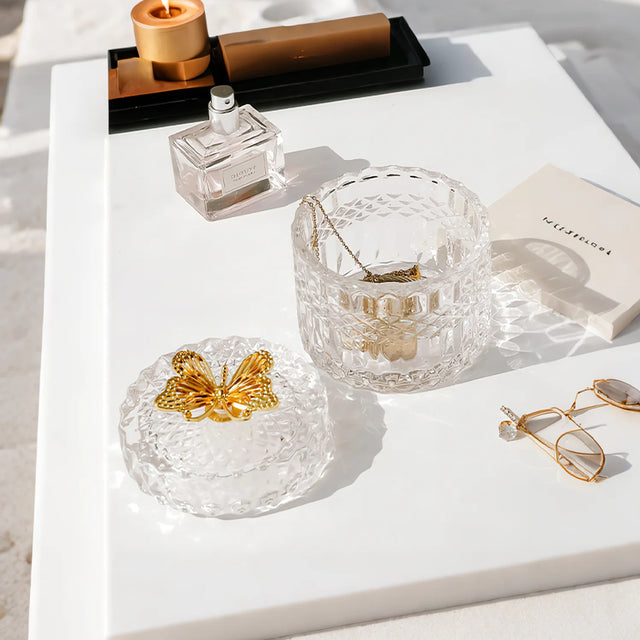 vintage glass food storage jar with lid on the table