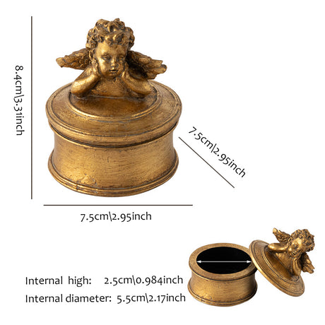 vintage gold round resin cherub trinket box size chart