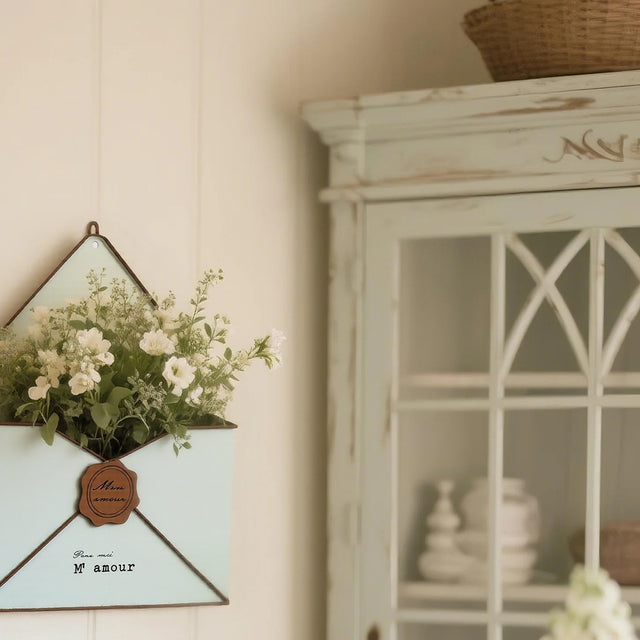 vintage green envelop planter wall hanging