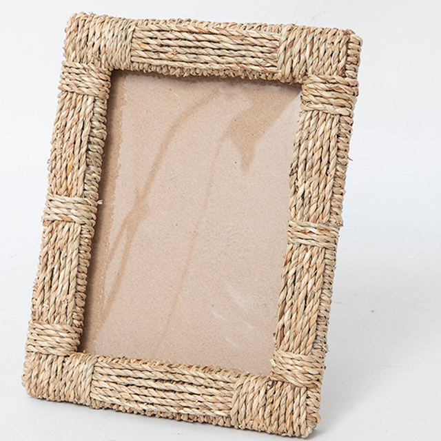 vintage handwoven jute rope photo frame details