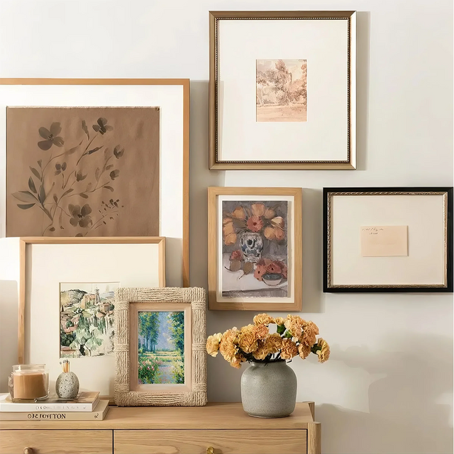 vintage handwoven jute rope photo frame in the living room