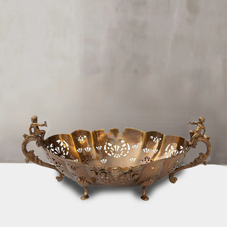 vintage hollow-out brass fruit plate with handles