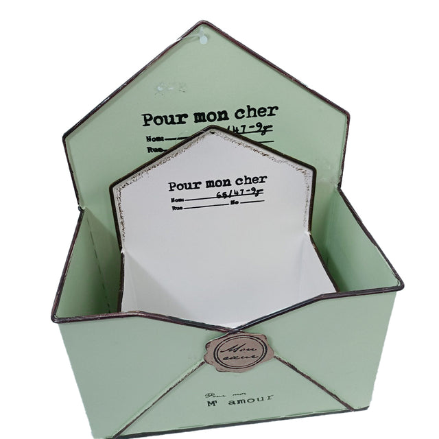 vintage metal wall mounted envelop planter details