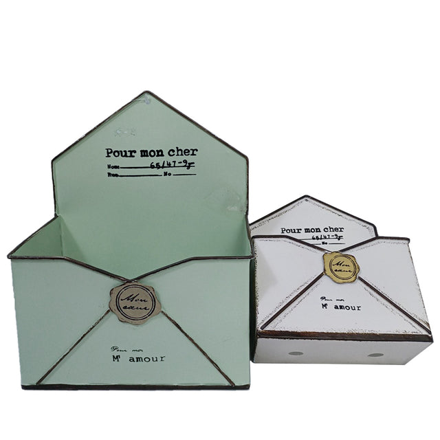 vintage metal wall mounted envelop planter details