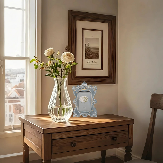 vintage resin blue wall hanging picture frame on the table