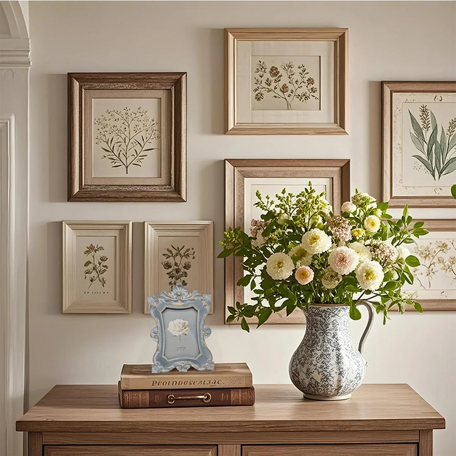 vintage resin blue wall hanging picture frame on the table