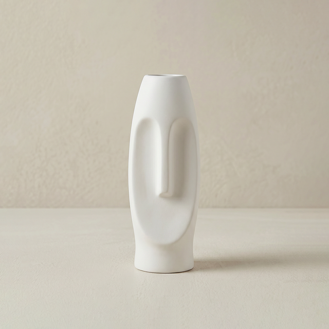 white abstract face feature ceramic vase