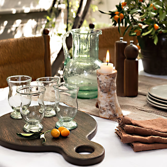white birch candle holder in the dining room