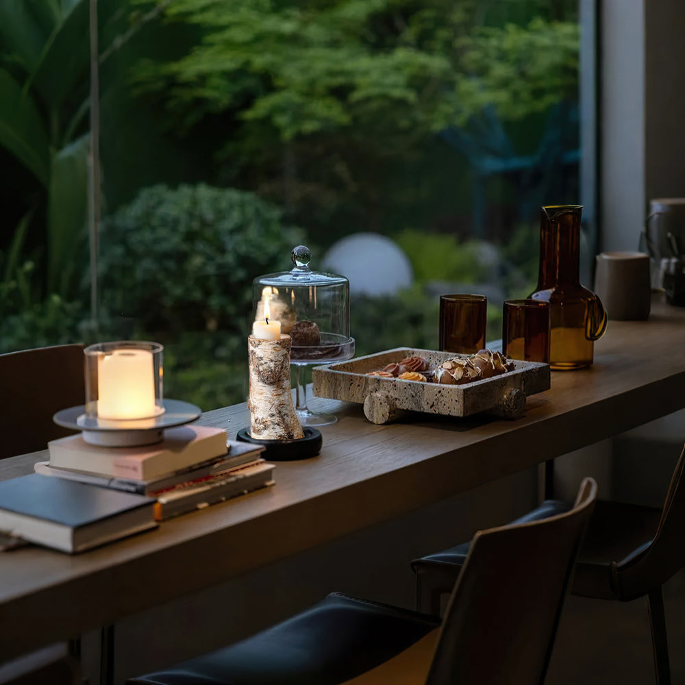 white birch candle holder in the reading room