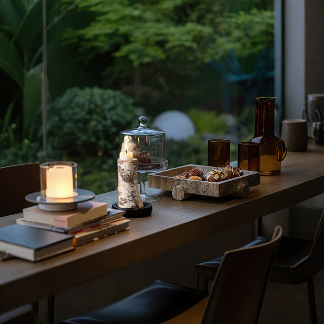 white birch candle holder in the reading room