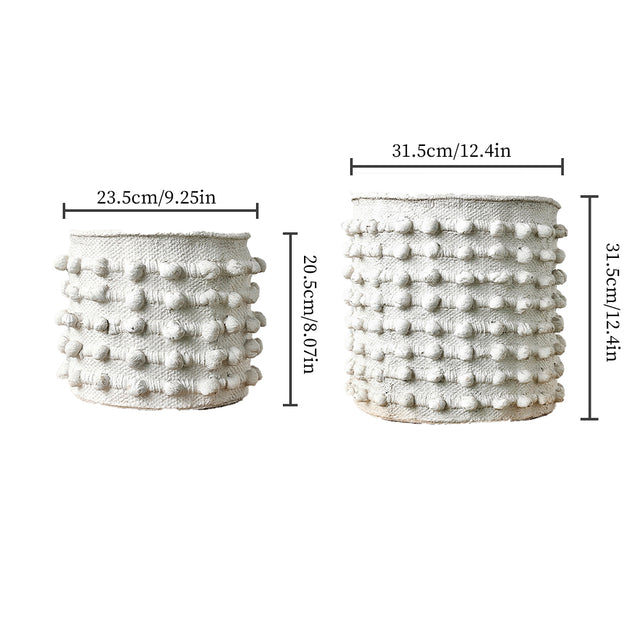 white cement dotted planter size chart