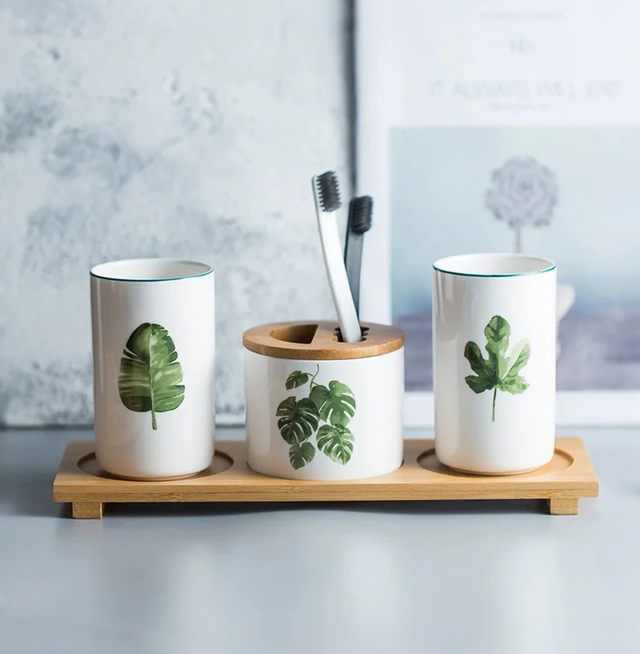 white ceramic bathroom set on the table