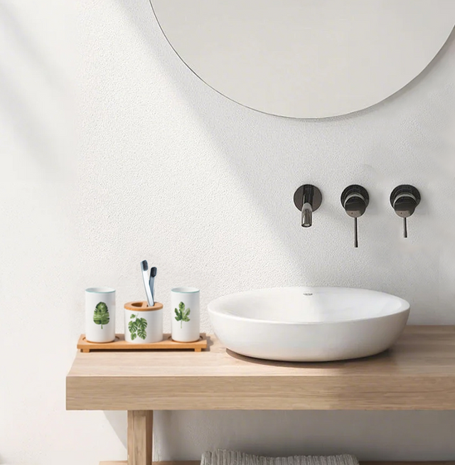 white ceramic bathroom set on the tabletop