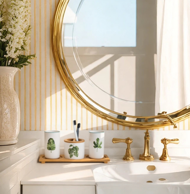 white ceramic bathroom set with leaf pattern