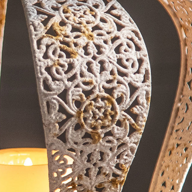 white metal crown hurricane candle holder details