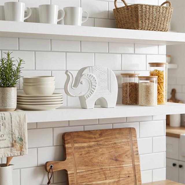 white resin elephant kitchen shelf
