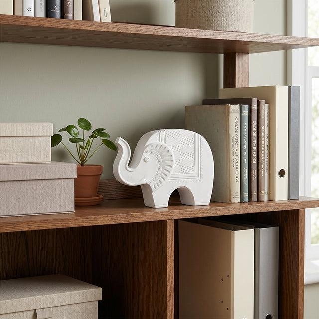 white resin elephant wooden shelf books