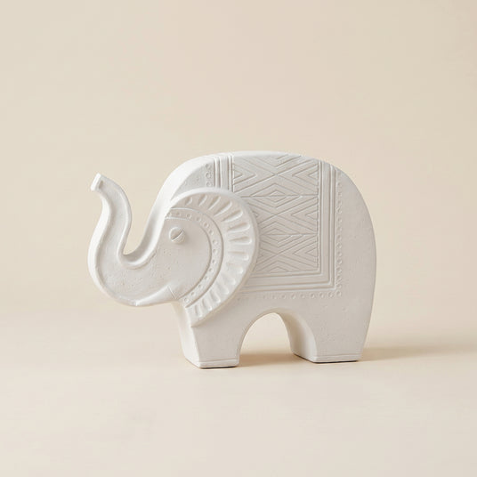 white resin patterned elephant sculpture studio