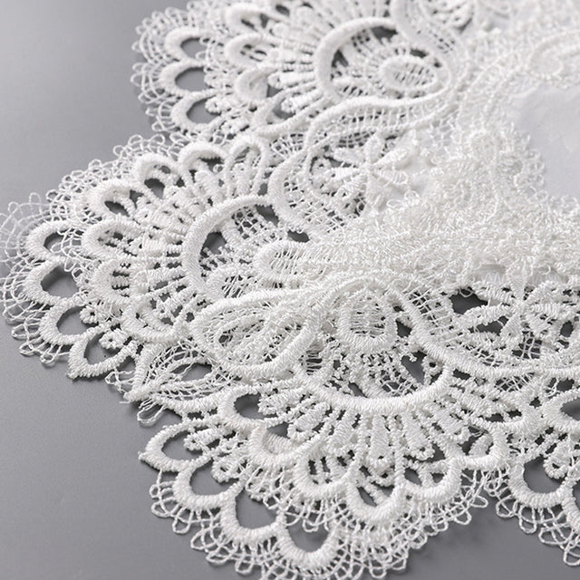 white satin lace table runner details