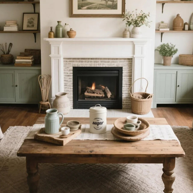 white storage canister on the coffee table