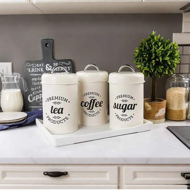 white storage canister on the kitchen table