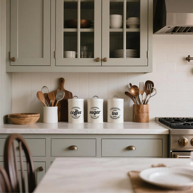white storage canister on the table