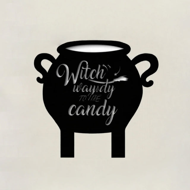 witch cauldron wooden wall hang black silhouette