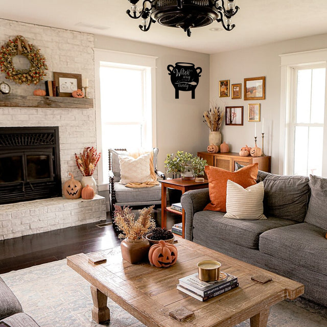 witch cauldron wooden wall hang black silhouette in the living room