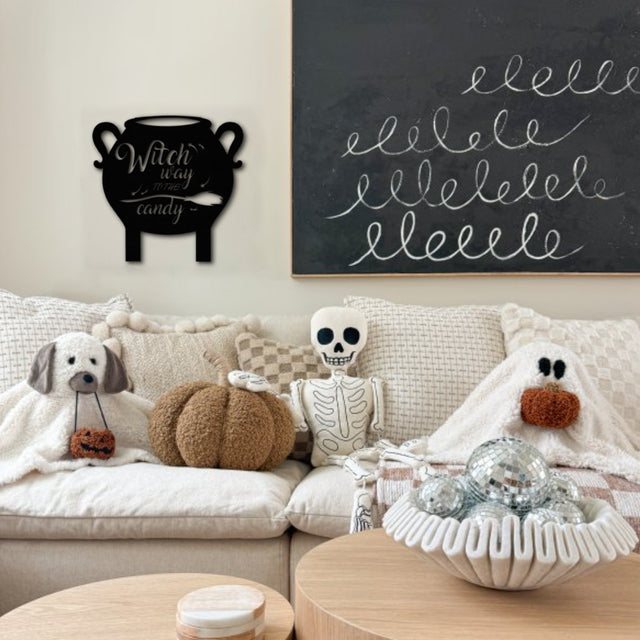 witch cauldron wooden wall hang black silhouette on the wall