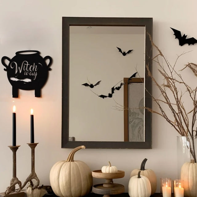 witch cauldron wooden wall hang black silhouette on the wall