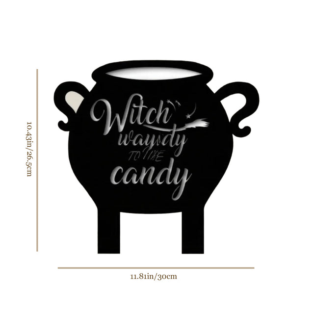 witch cauldron wooden wall hang black silhouette size chart