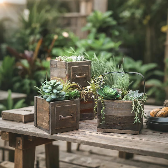 wood planter box 1 drawer in outdoor garden