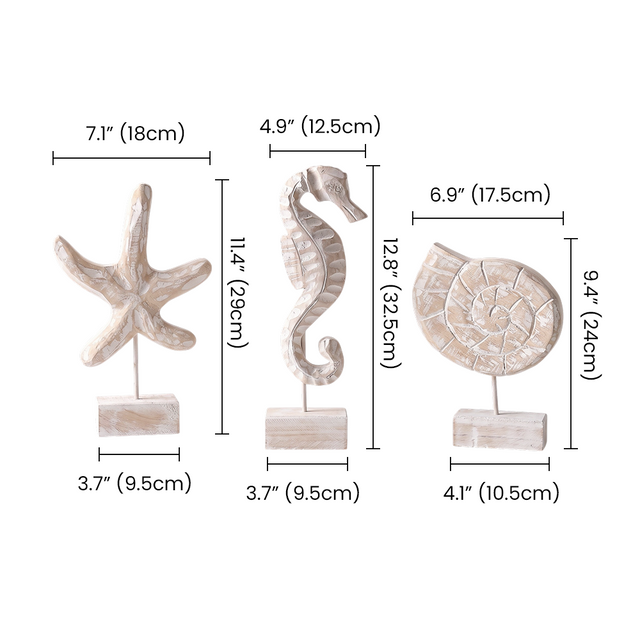 wood sea figurines dimensions size chart