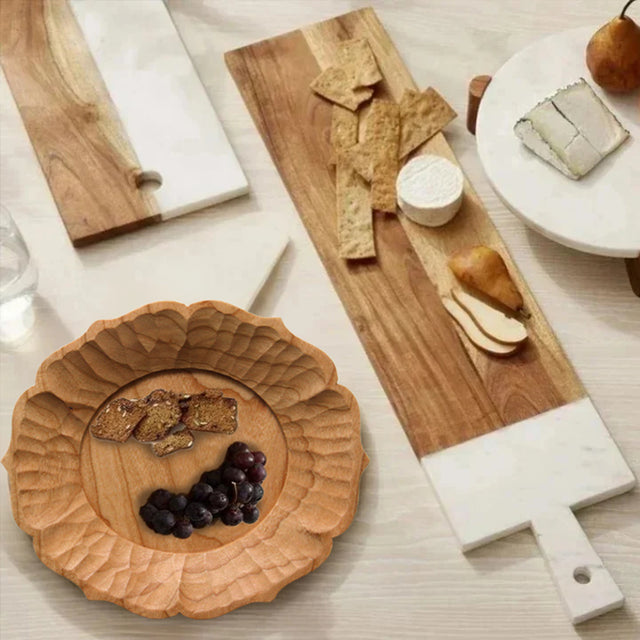 wood serving plate on the dining table
