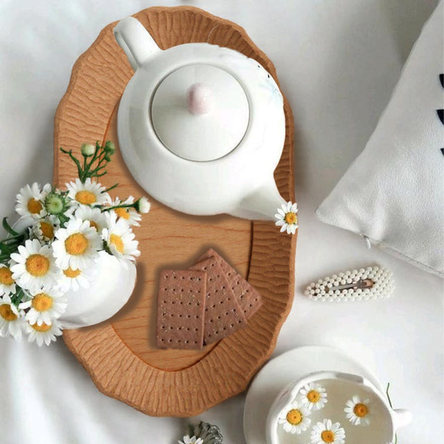 wood serving plate on the dining table