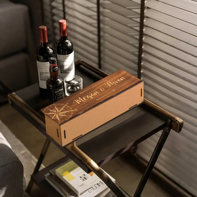 wood single wine box on the coffee table