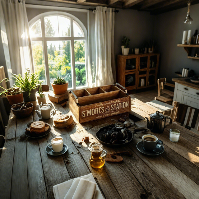 wood storage bin on the wooden table