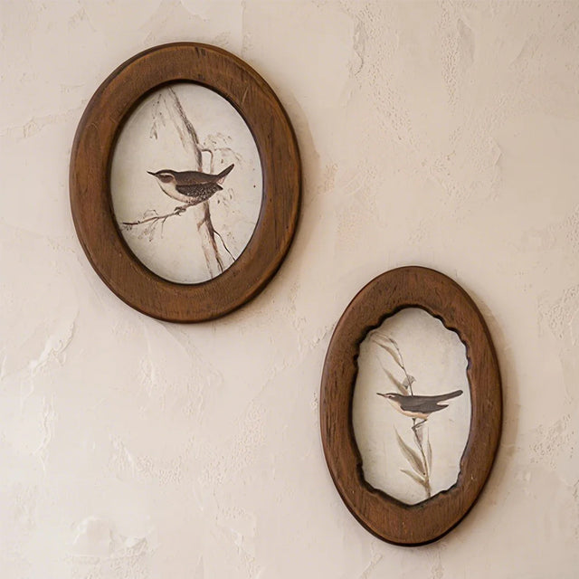 wooden bird themed picture frame wall hanging