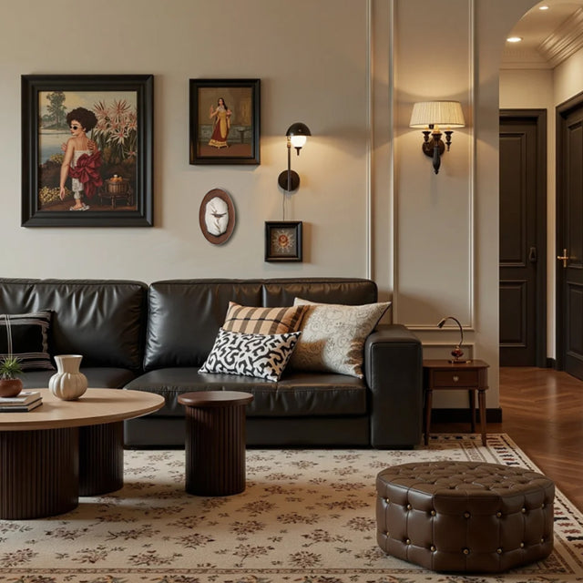 wooden bird themed picture frame wall hanging above the sofa