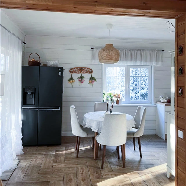 wooden botanical display rack size chart in dining room