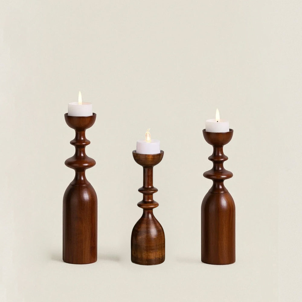 wooden brown decorative candle holder