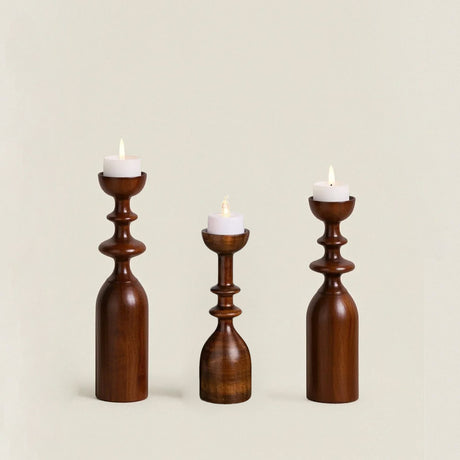 wooden brown decorative candle holder
