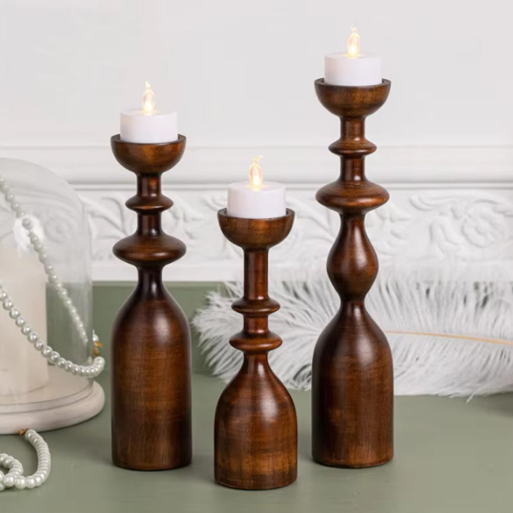 wooden brown decorative candle holder details