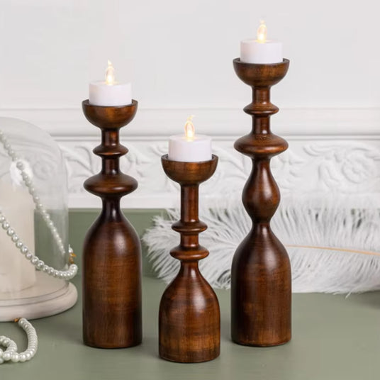 wooden brown decorative candle holder details