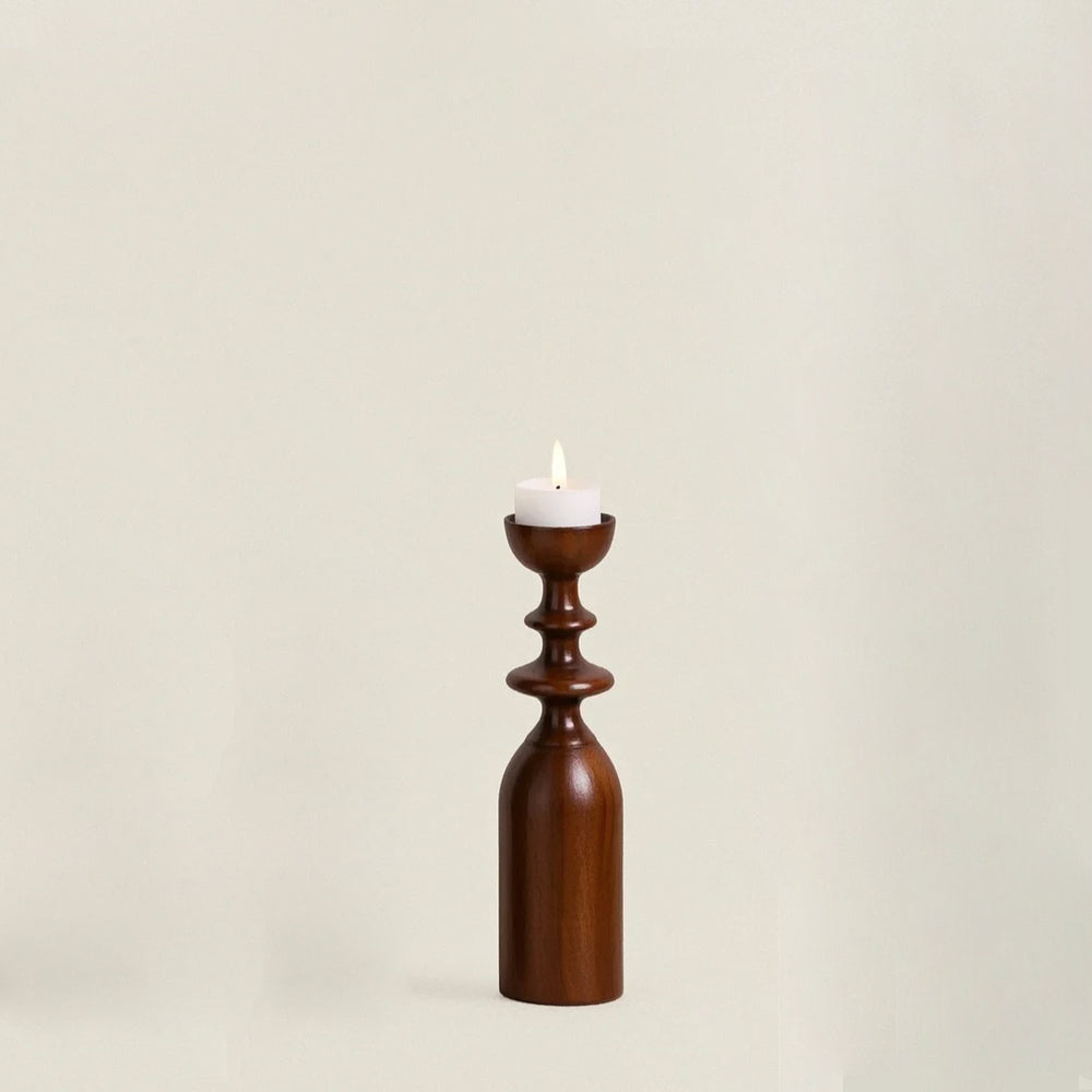 wooden brown decorative candle holder medium size