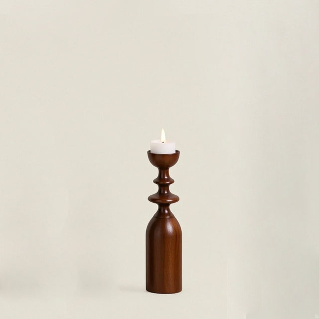 wooden brown decorative candle holder medium size