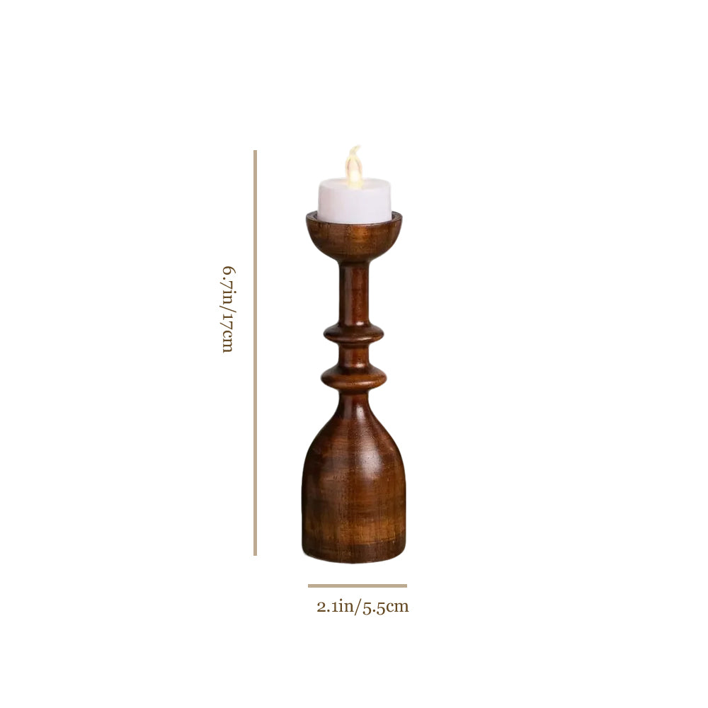 wooden brown decorative candle holder small size chart