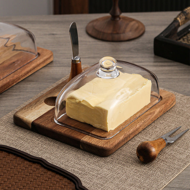 wooden butter dish on the dining table